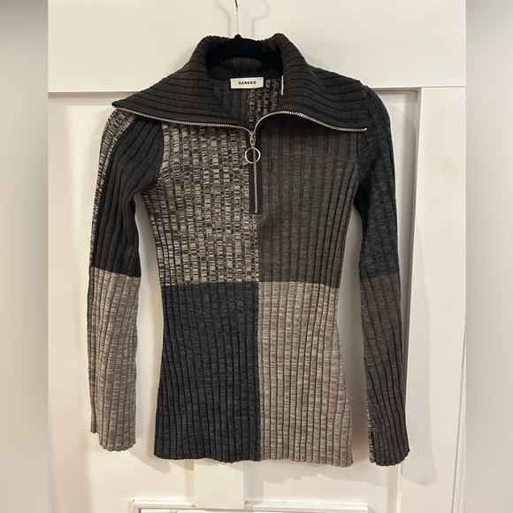 Sandro Moria Sweater color block 1/2 zip ribbed - Picture 4 of 8